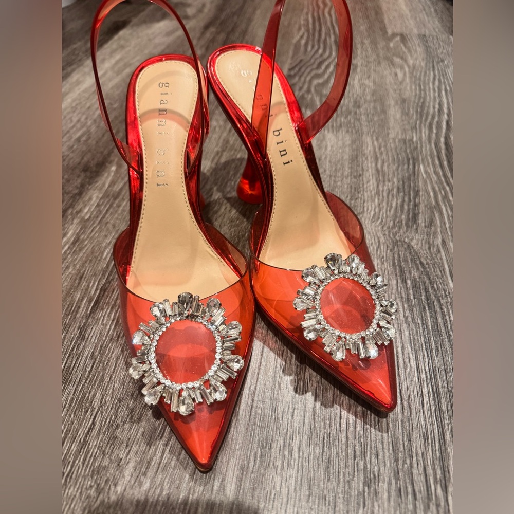 Gianni Bini red clear embellished sling back pumps